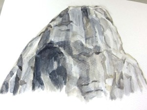 岩の水彩画の完成図