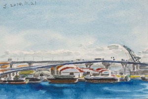 神戸の風景を描いた水彩画