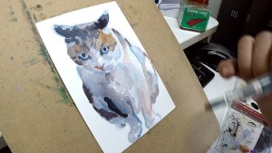水彩で描く簡単な猫　その３
