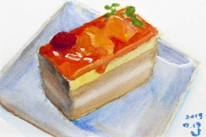 水彩で描いたマンゴーケーキ