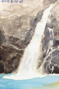 滝の水彩画マスキング使用、完成図