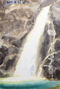 描きなおした滝の水彩画